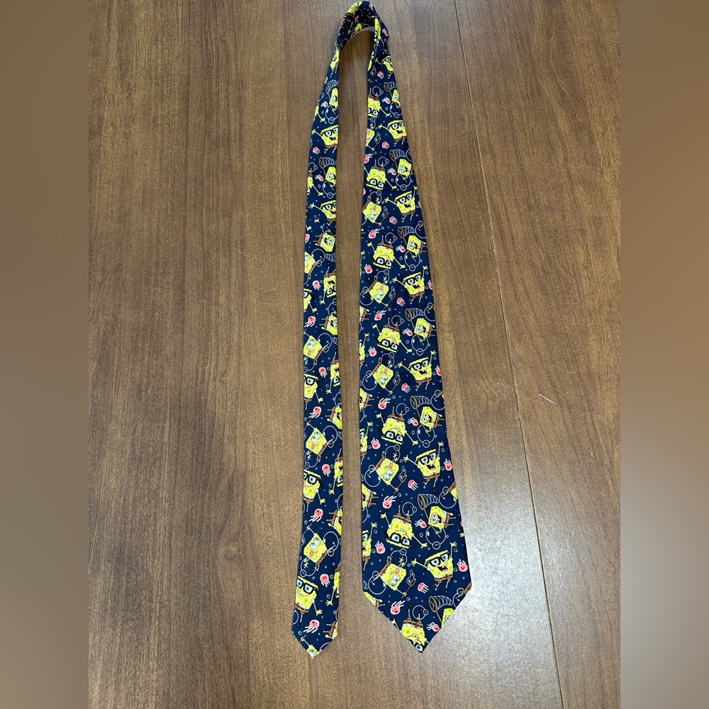 Nickelodeon SpongeBob Navy Blue Yellow Patterned Men's Tie